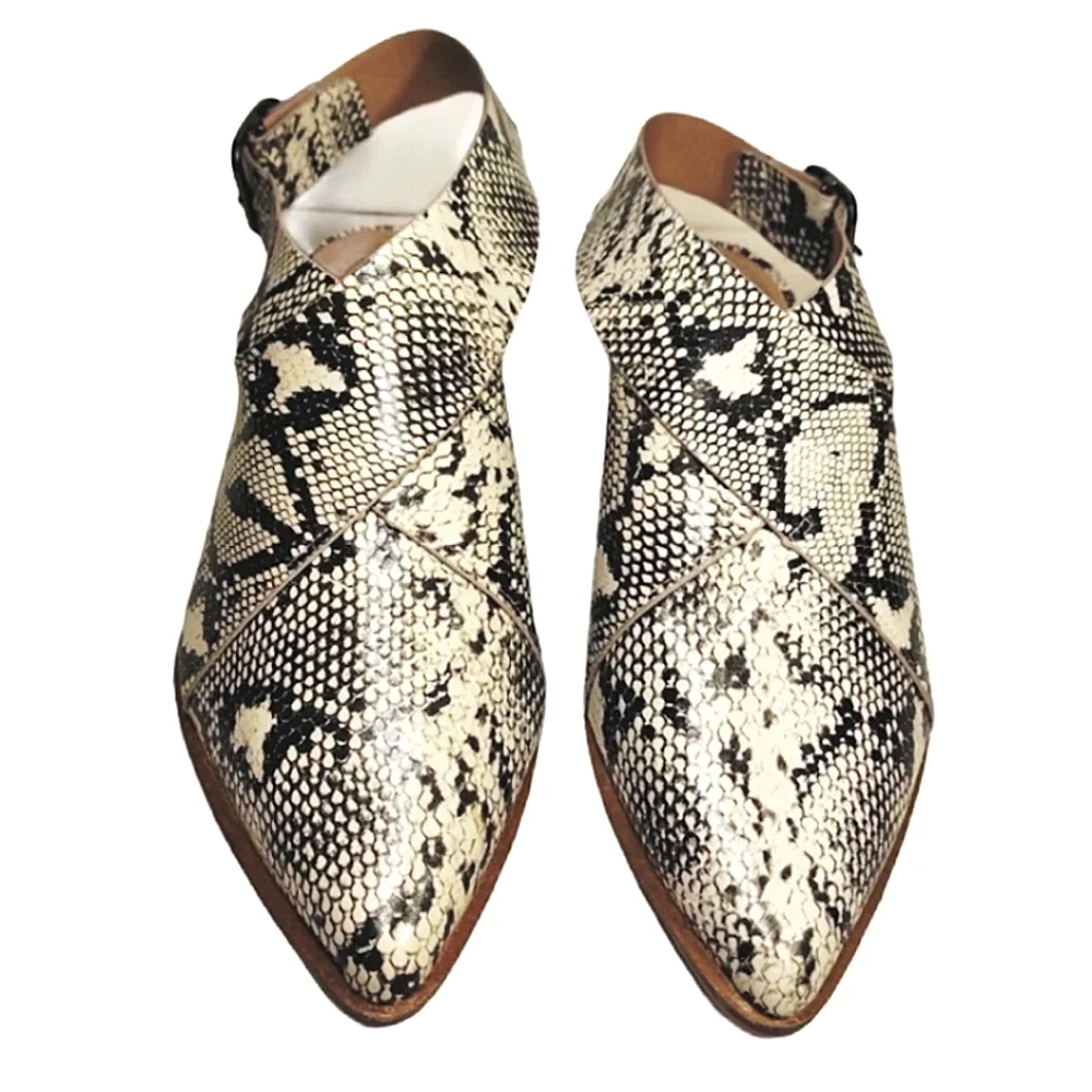 NIB A Rider Girl Vegan Leather Snake Print Adjustable Sling Back Flat Mules - Picture 1 of 7